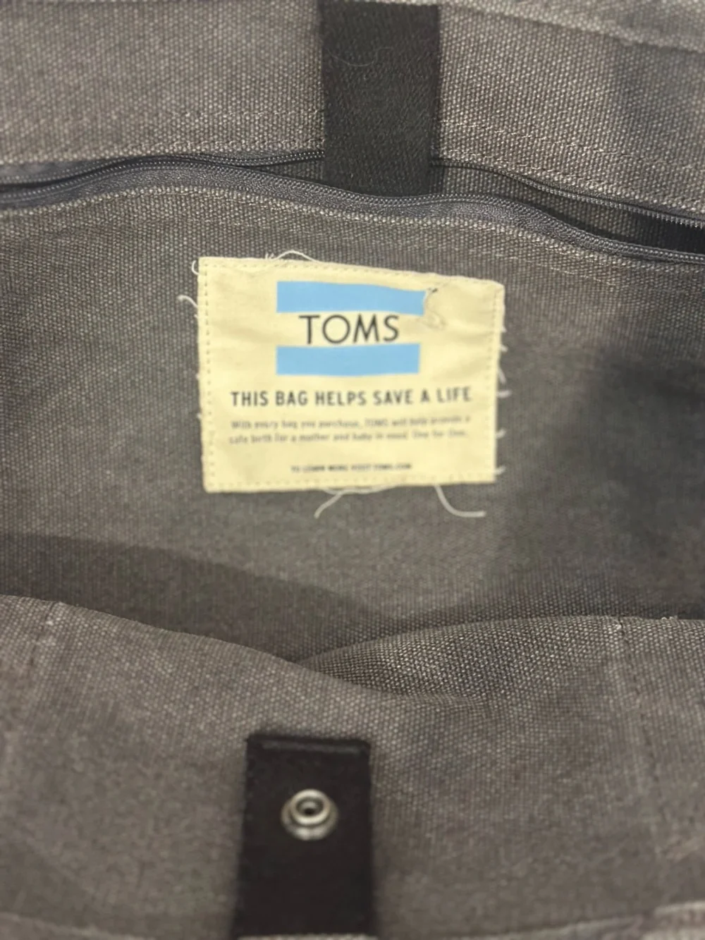 TOMS Gray Canvas Tote Bag Large Everyday Travel Work Beach Shopper Carryall